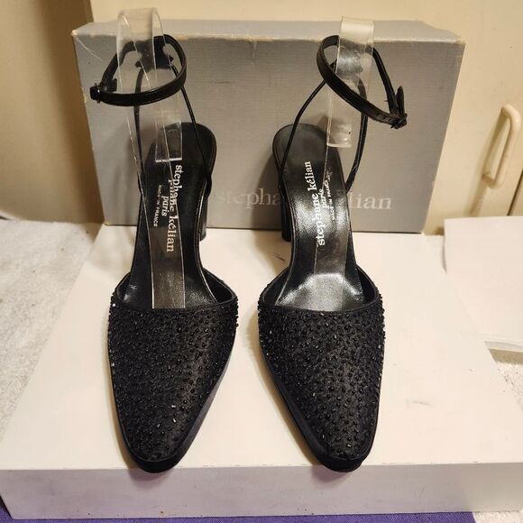 STEPHANIE KÉLIAN PARIS Black Beaded Silk/Leather Pumps Sz.9 Ret.$495 in Box - Picture 4 of 12
